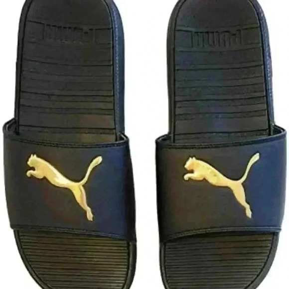 Puma  NWT black and gold men slide sandals - Picture 1 of 5